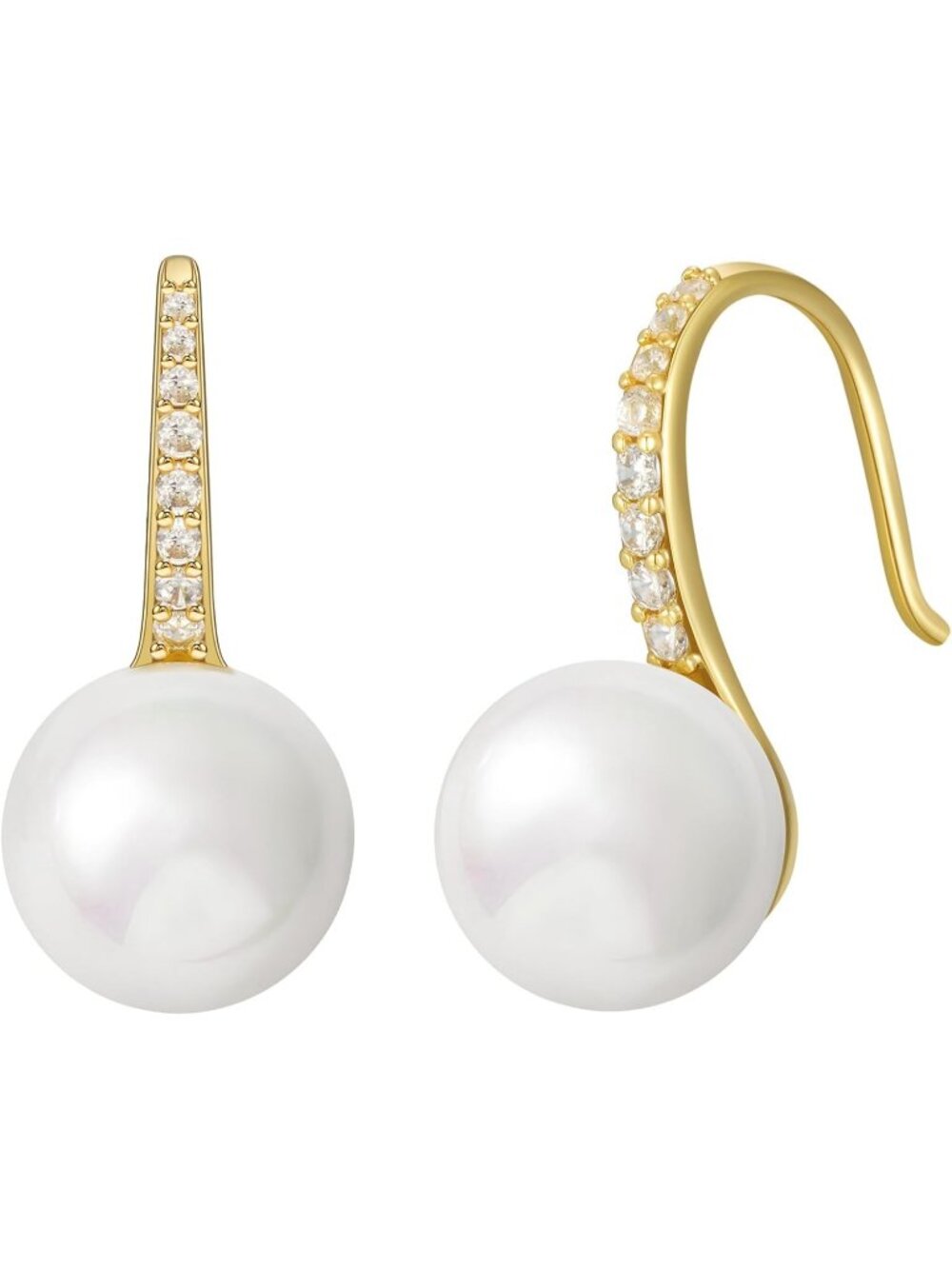 Women's 14K Gold Plated Sterling Silver Cubic Zirconia Hook Pearl Drop Earrings